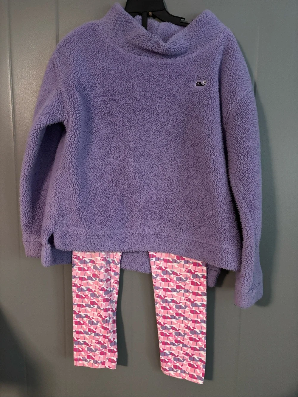 Vineyard Vines Girls Lavender Pullover with Pink Patterned Leggings